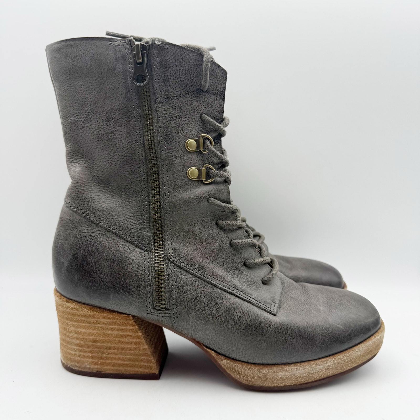 Kork-Ease Womens Raleigh Ankle Boots Us 6.5 Dark Grey Leather Broken Zipper